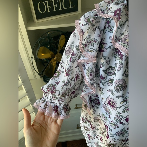 WILFRED ARITZIA Amyris Blouse White Mochi Pink Floral Peasant Boho Top SZ Small - Picture 8 of 13